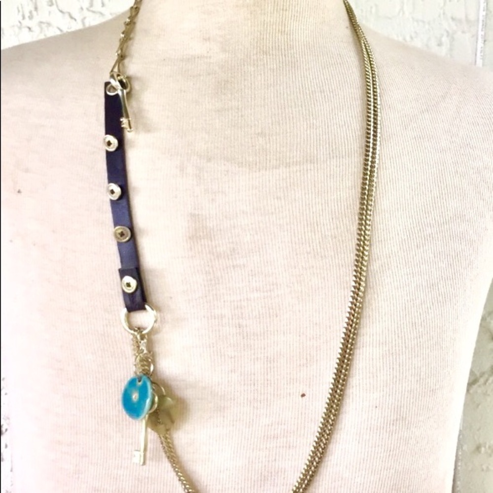 FOSSIL Key Gold Leather NECKLACE